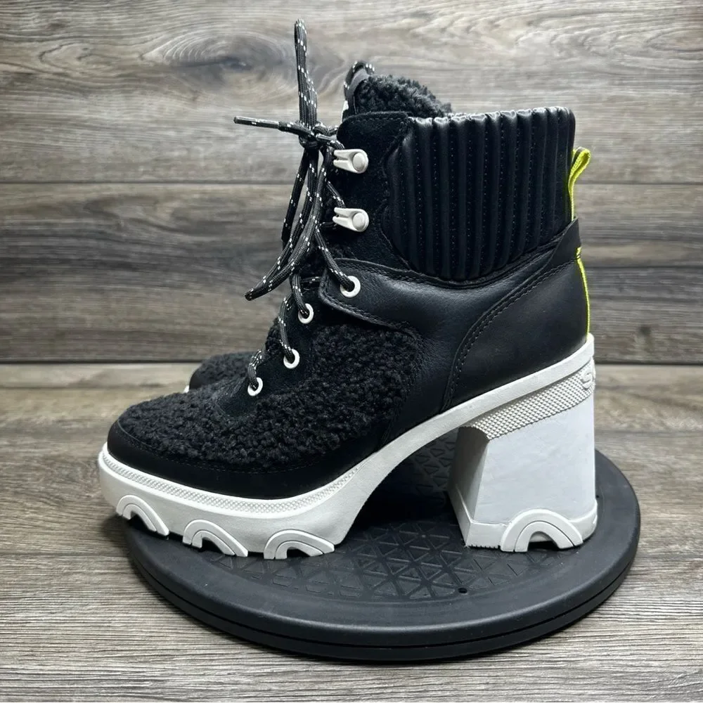 Sorel Women's Brex Heel Cozy Lace Boots - Black, Sea Salt - 9